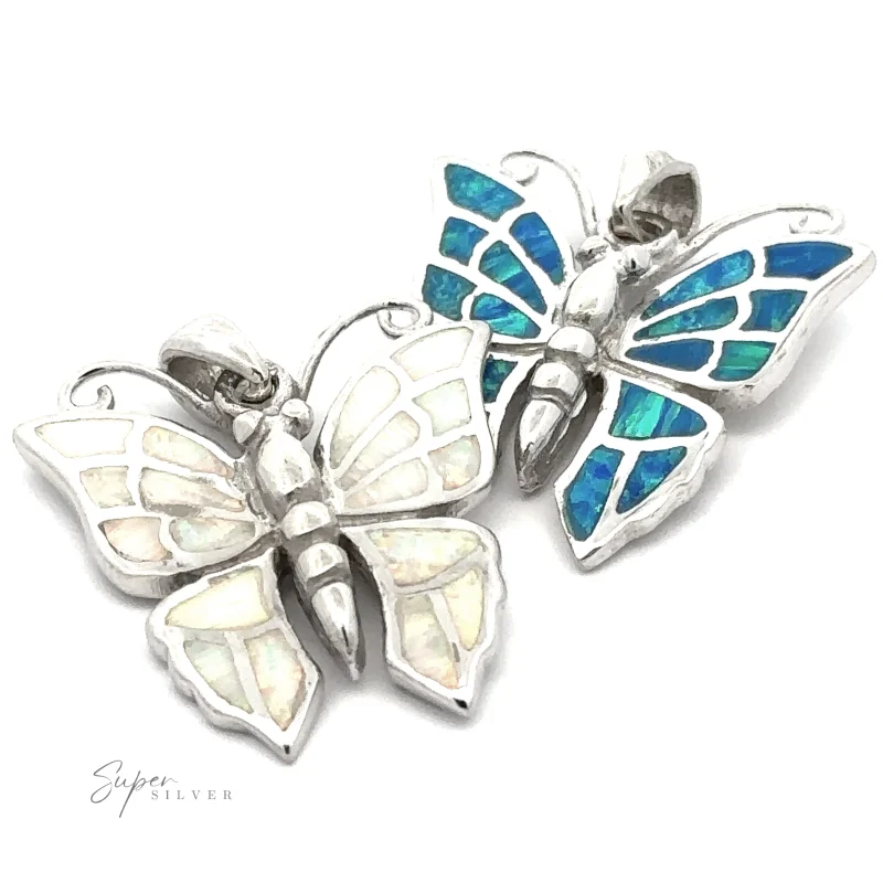 Lab-Created Opal Butterfly Pendant Blue