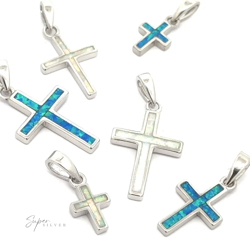 Lab-Created Opal Cross Pendants