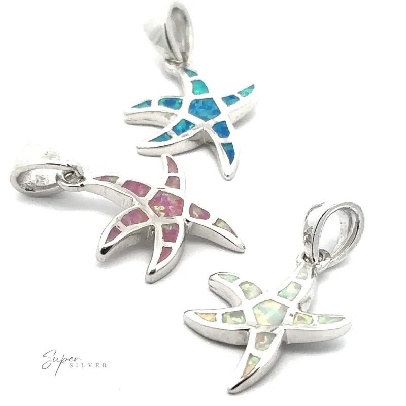 Lab-Created Opal Sea Star Pendant Blue