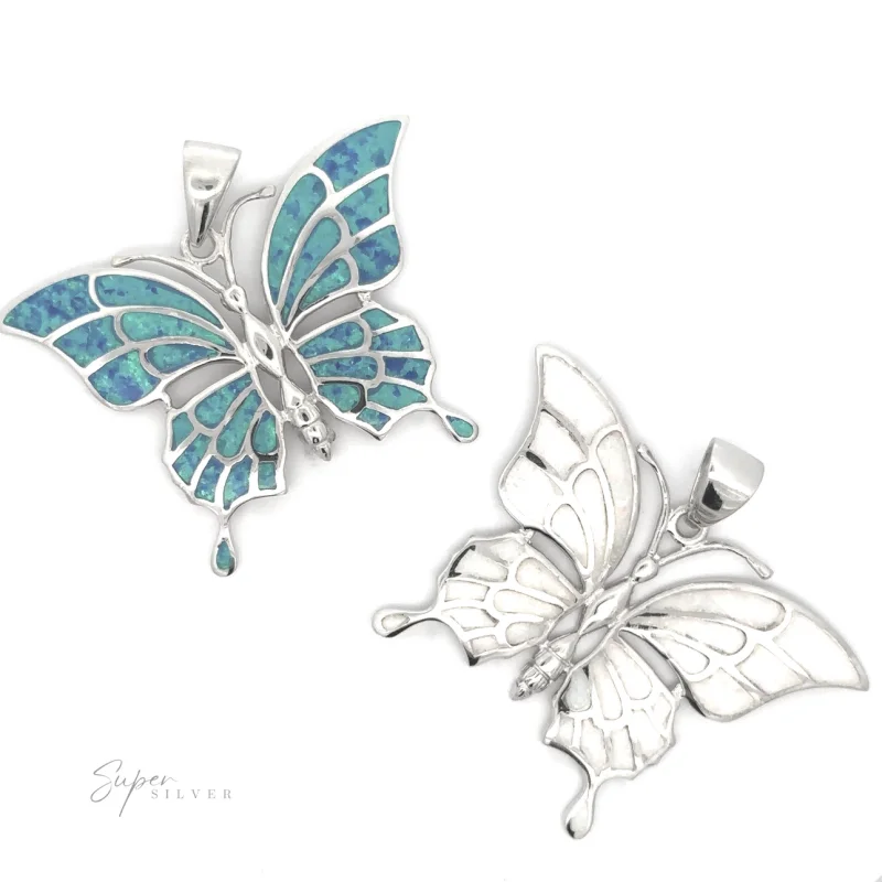 Statement Lab-Created Opal Butterfly Pendant Blue