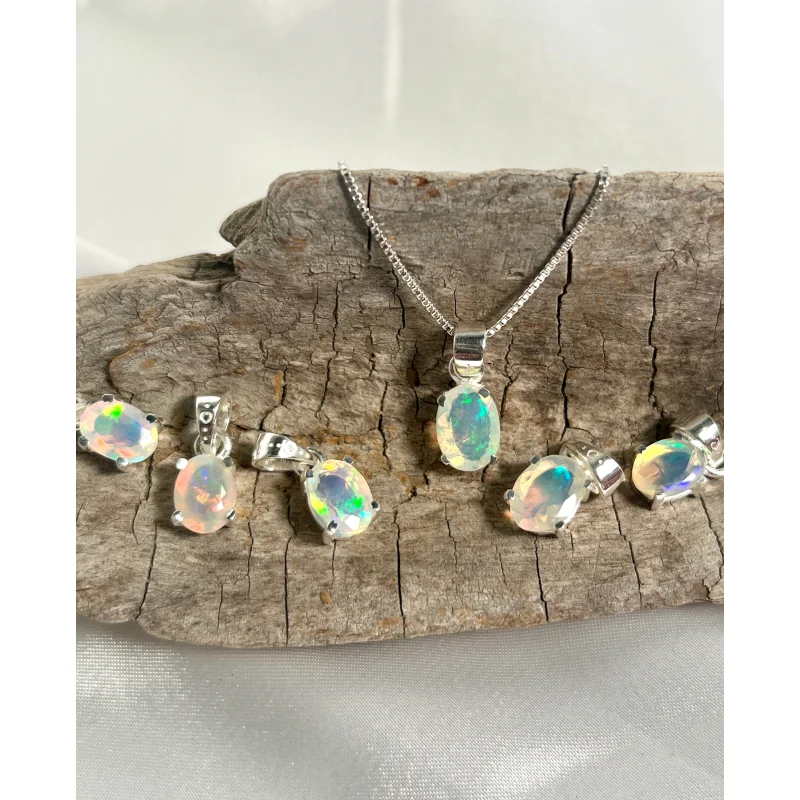 Tiny Facet Cut Prong Set Ethiopian Opal Pendant