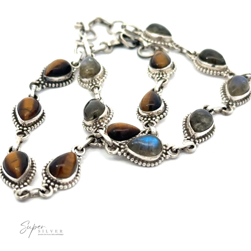 Teardrop Shape Stone Bracelet With Ball Border