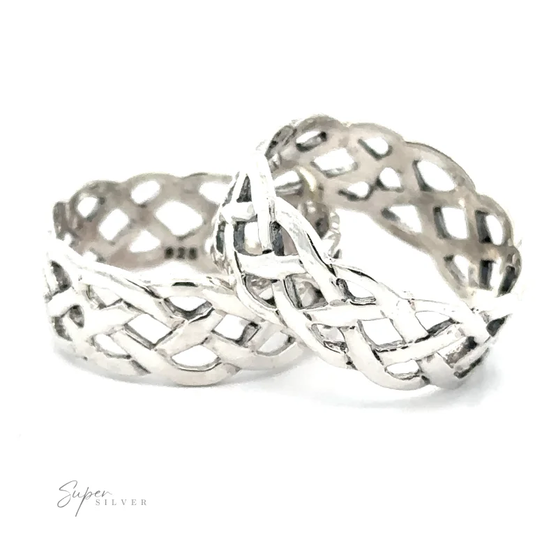 Wide Silver Woven Celtic Knot Band