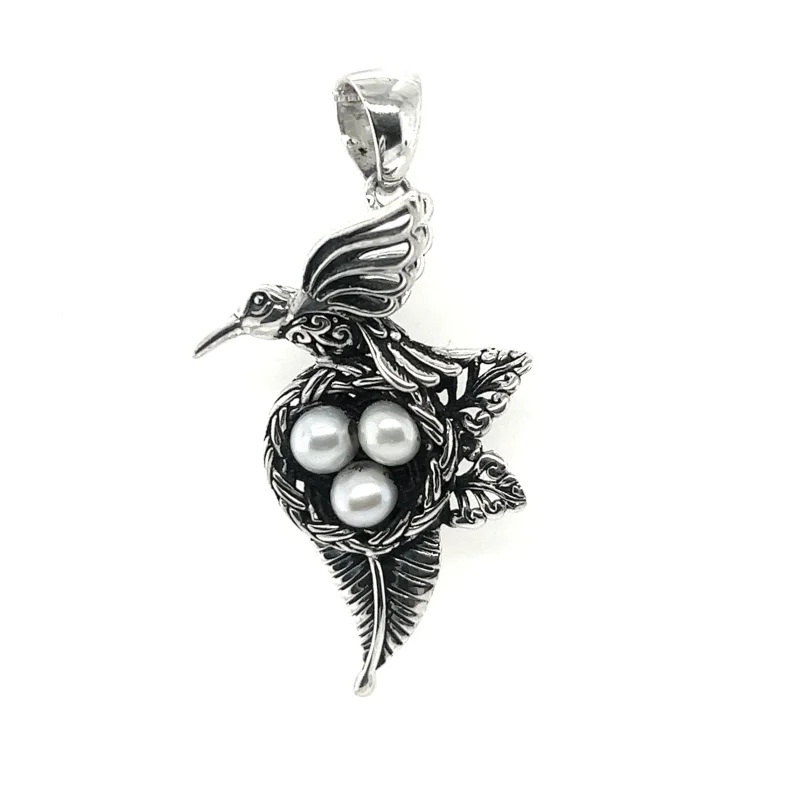 Hummingbird Pendant with Nest of Pearls