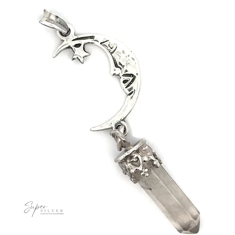 Crescent Moon With Crystal Pendant
