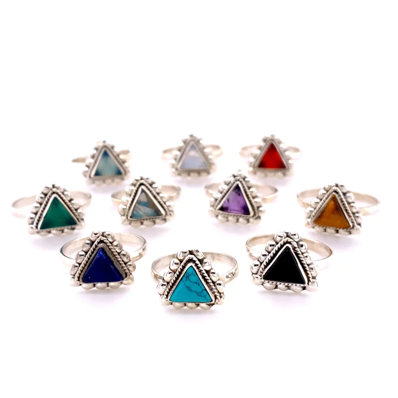 Triangle Gemstone Ring with Beads Amethyst