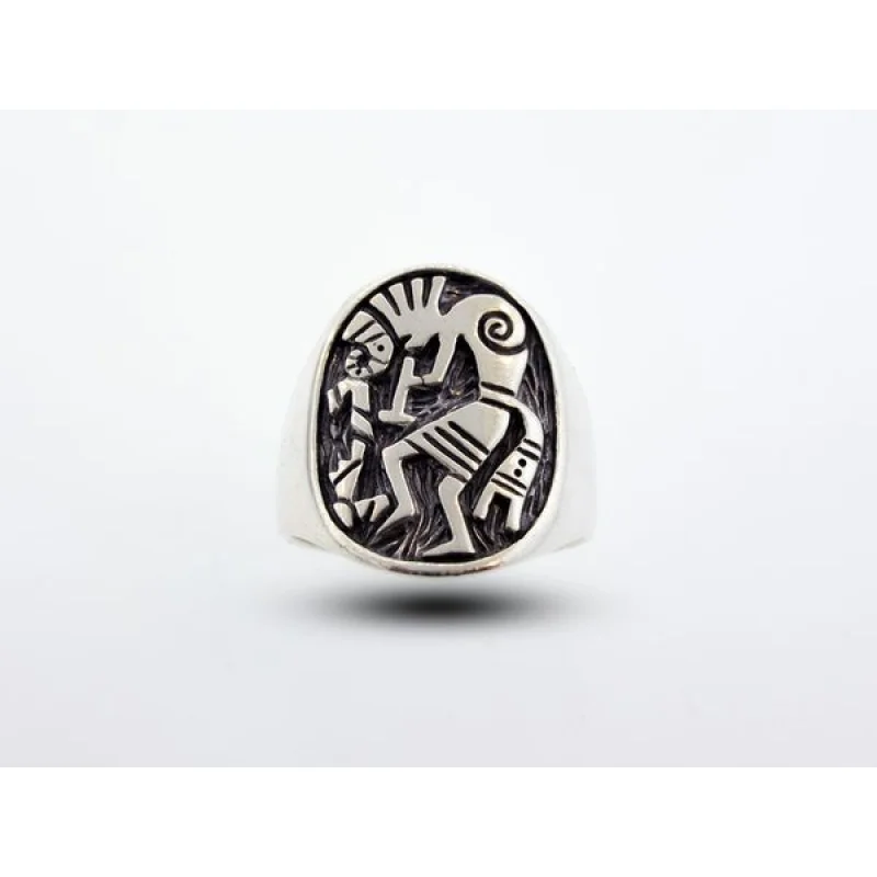 Western Inspired Kokopelli Ring Thick Band