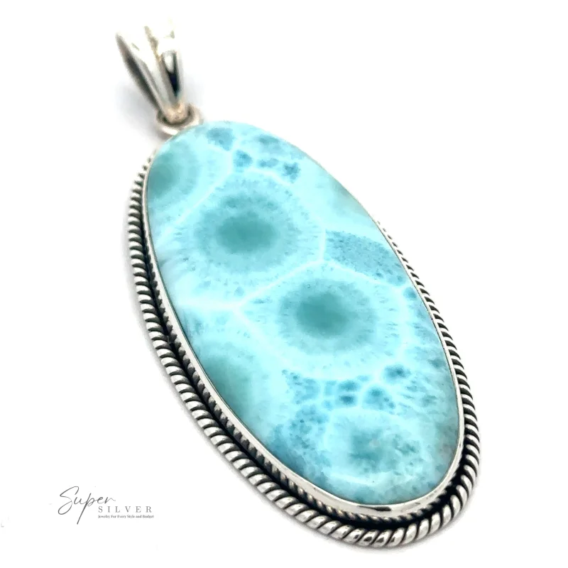 Oblong Larimar Pendant with Rope Border