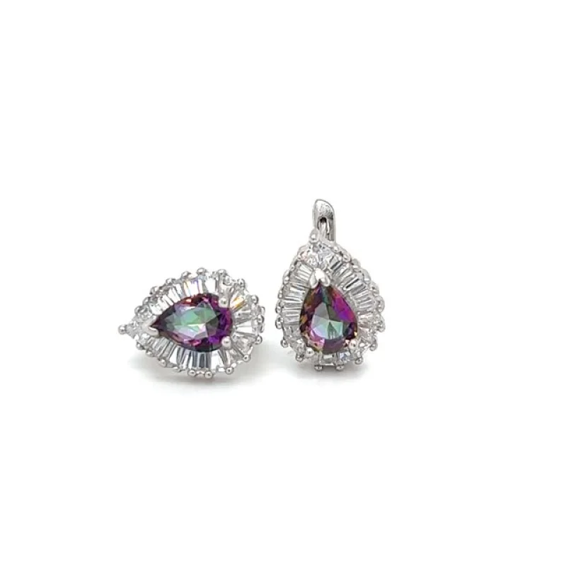 Teardrop Rainbow Topaz Latch Back Earrings