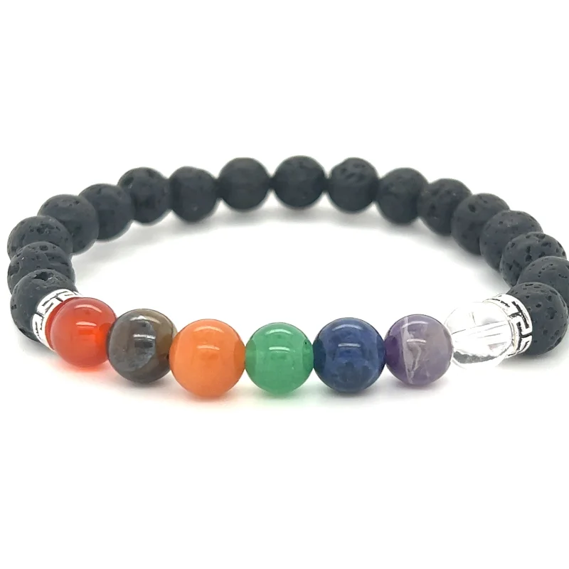 Essential Oil Bracelet with Lava and Chakra Stones