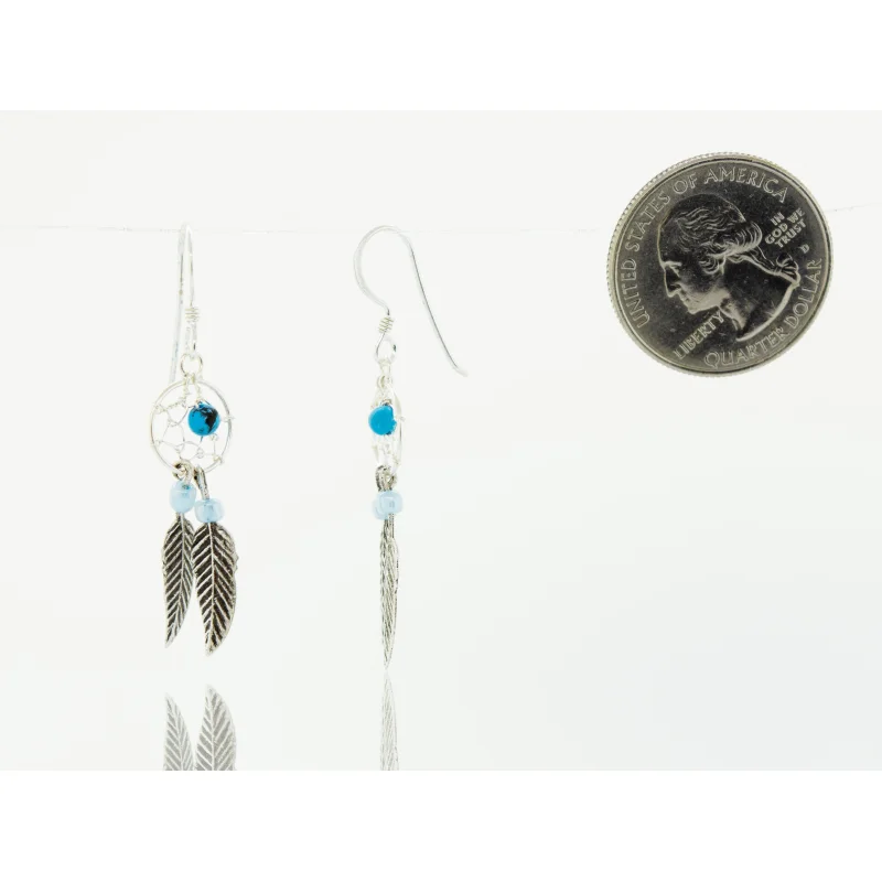 Turquoise Dreamcatcher Earrings with Feathers