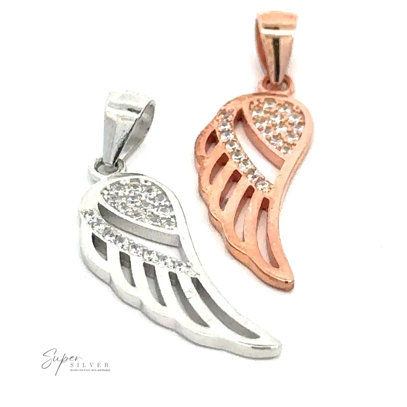 Cubic Zirconia Feather Shaped Pendant Silver