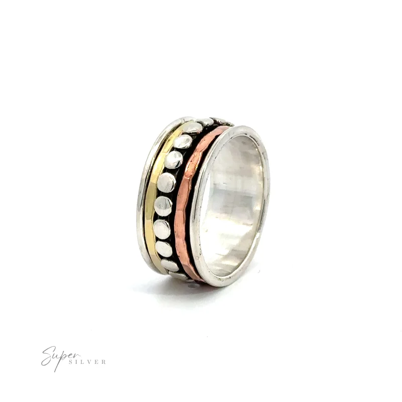 Tricolor Handmade Spinner Ring with Dots