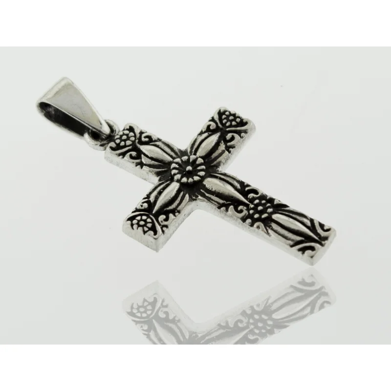 Cross Pendant With Flower Detail