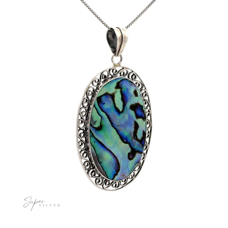 Oval Abalone Pendant with Filigree Border