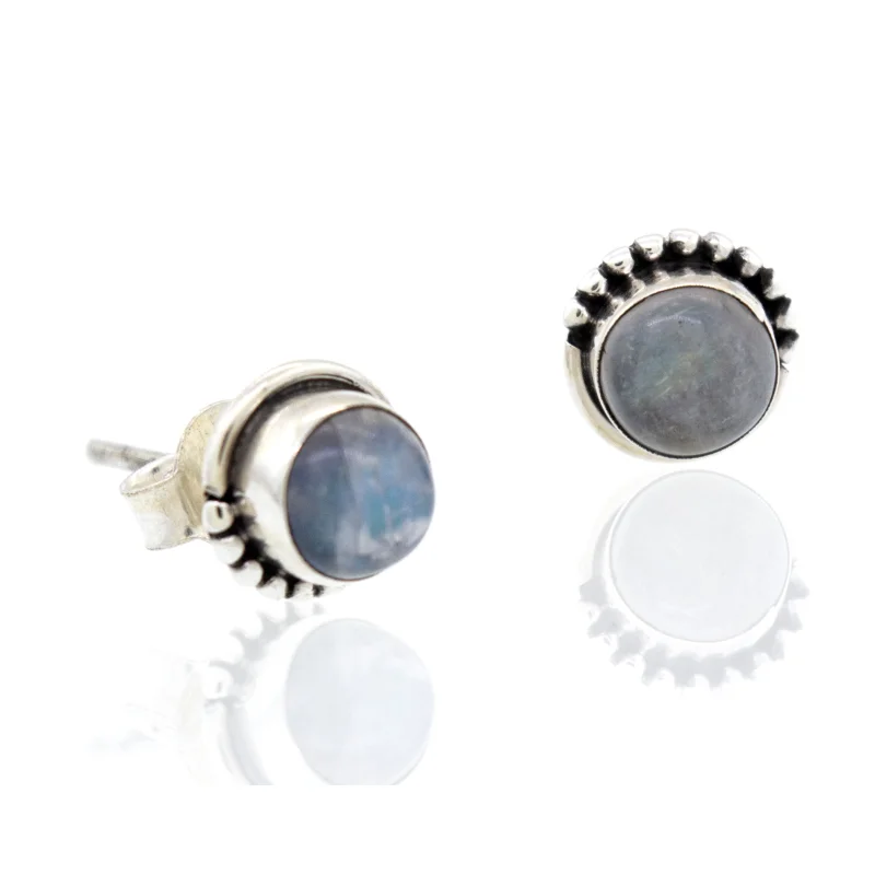 Small Moonstone Studs with Ball Border