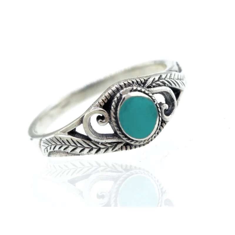 Turquoise Ring with Leaves and Swirls
