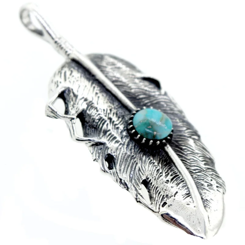 Native Inspired Feather Pendant With Turquoise