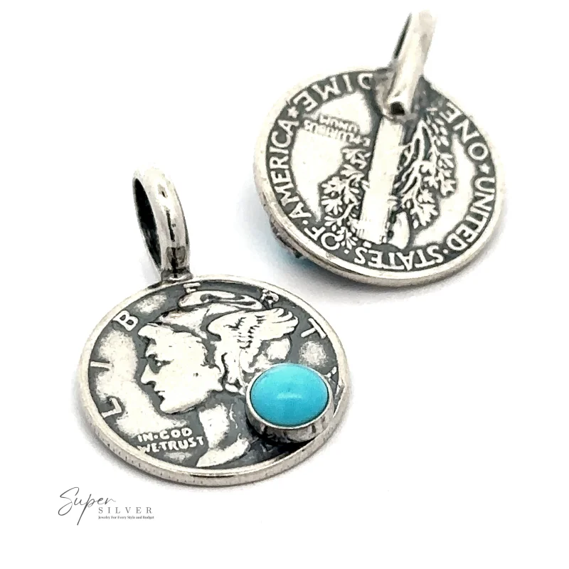 Dime Pendant With A Round Turquoise