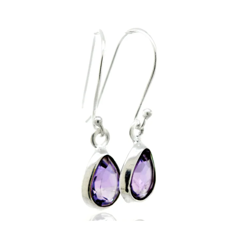 Simple Teardrop Shape Amethyst Earrings