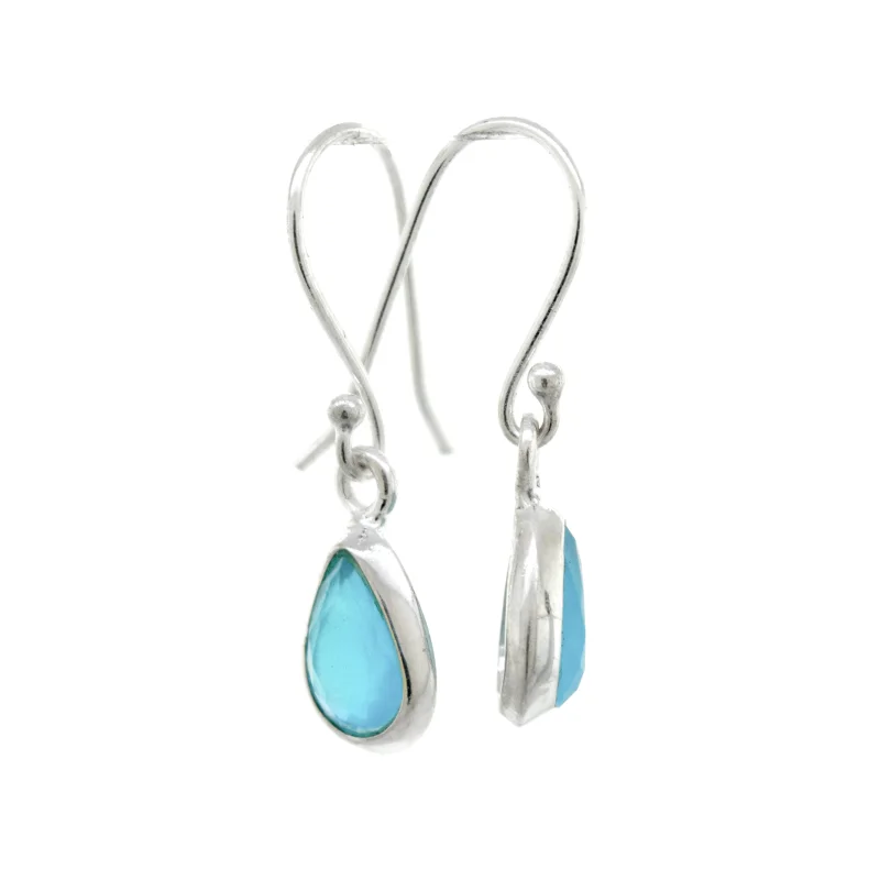Simple Teardrop Shape Blue Chalcedony Earrings