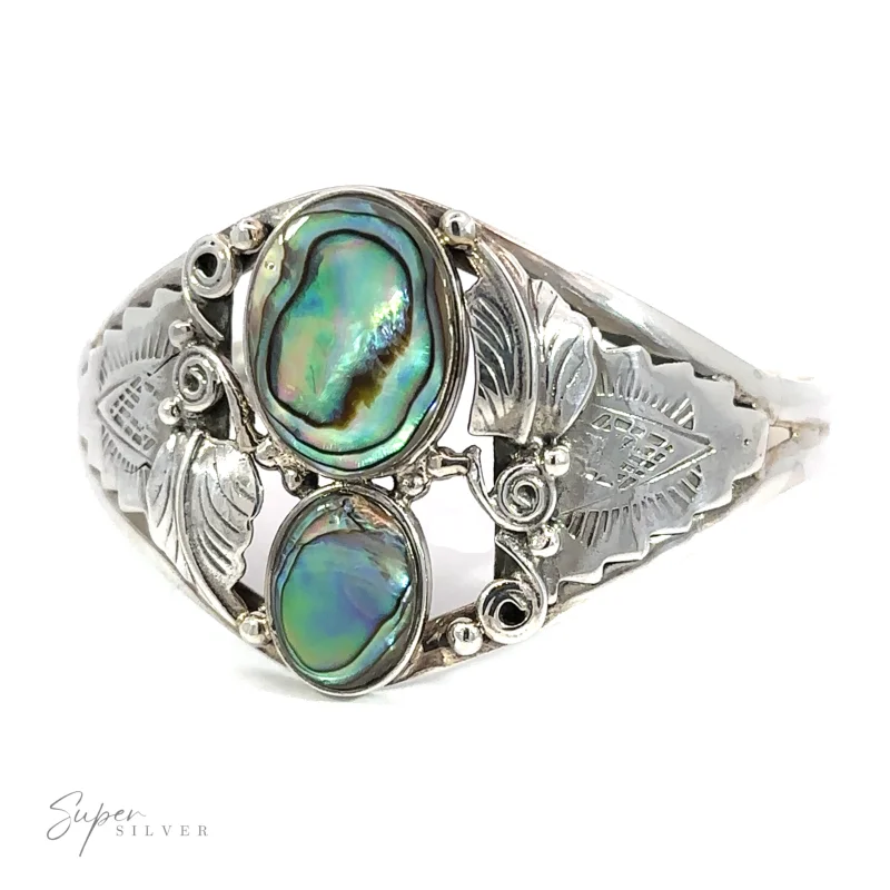 Abalone Two Ovals with Flowers Bracelet