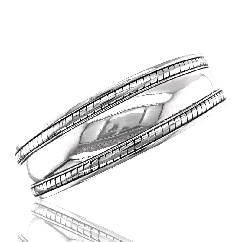 Domed Silver Cuff Bracelet with Rope Etching