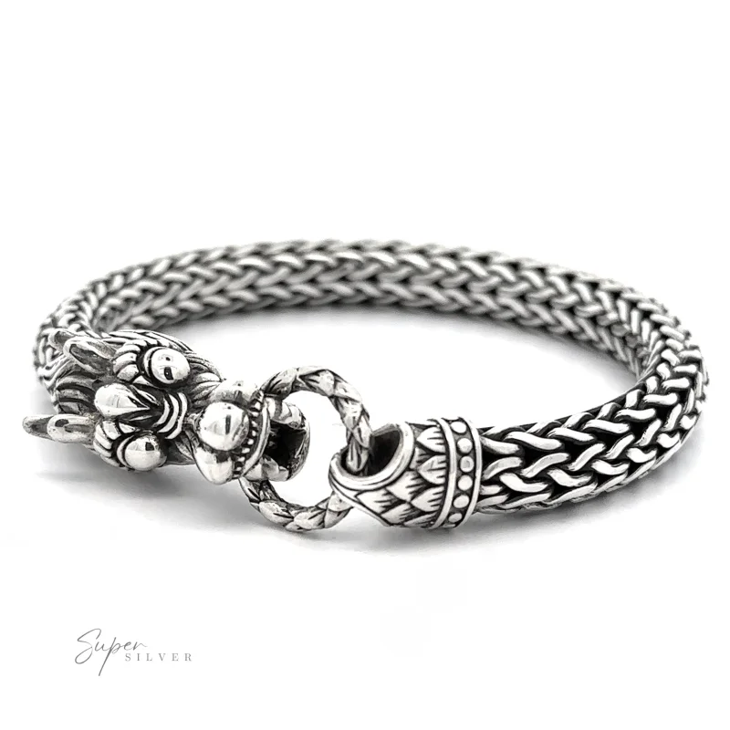 Sterling Silver Braided Rope Bracelet with Dragon Head