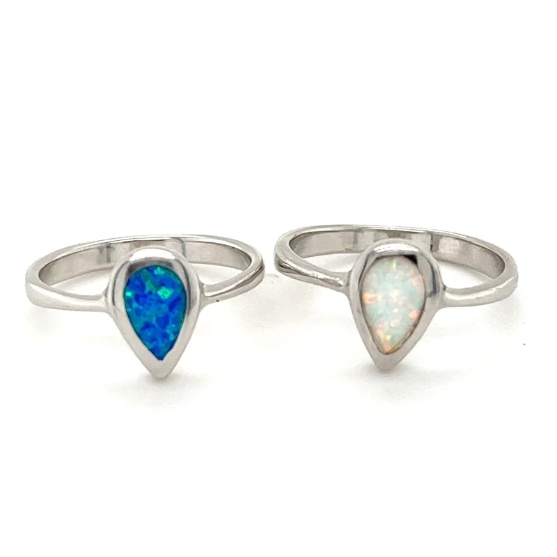 Teardrop Shaped Opal Ring Blue Opal