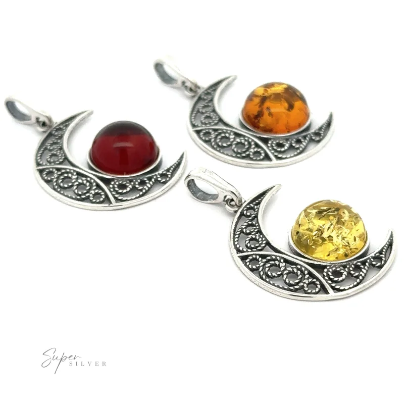 Baltic Amber Moon Pendant Cherry Amber