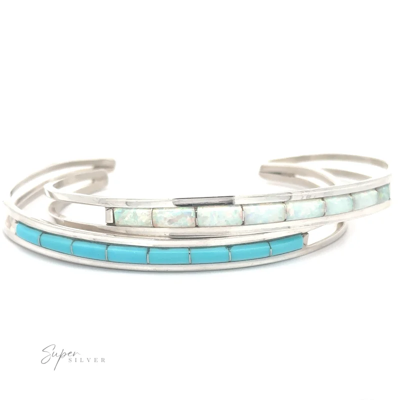 Chic Native American Cuff With Inlaid Stones Turquoise