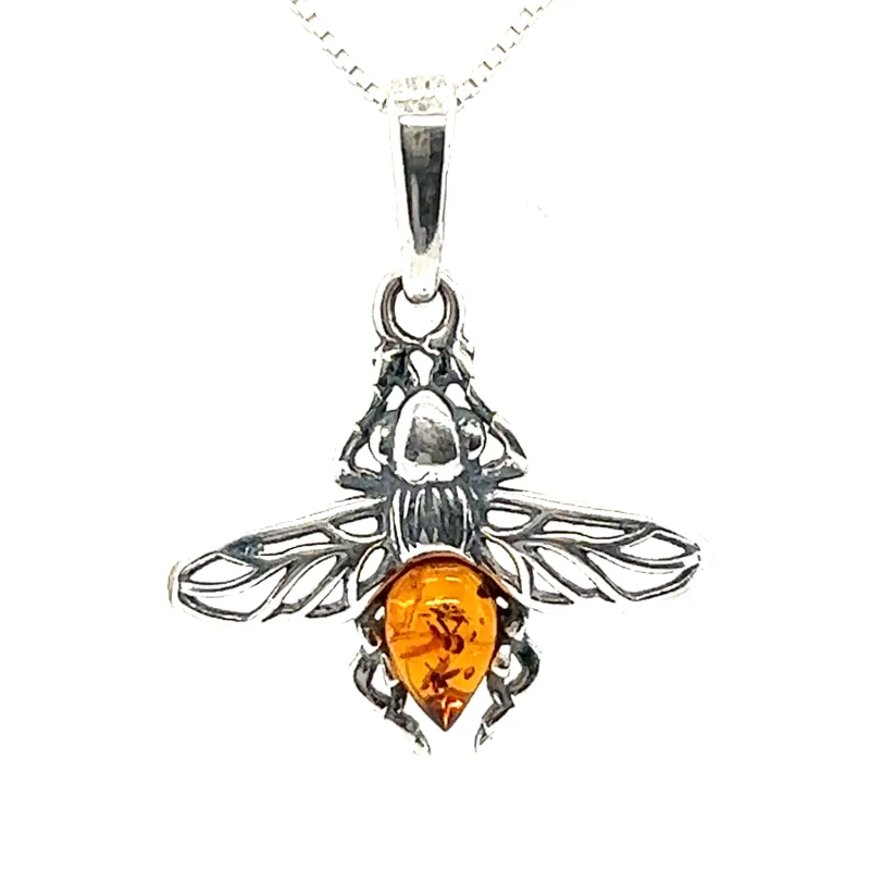 Delicate Amber Bee Pendant