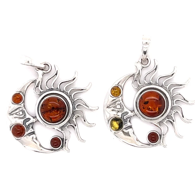 Magical Sun and Moon Amber Pendant Cognac Amber