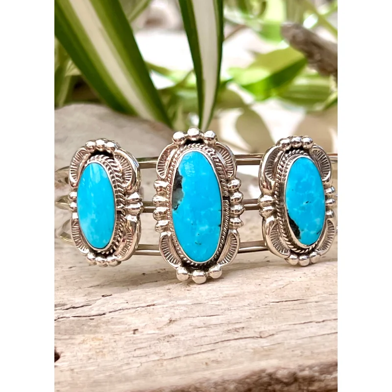 Native American Cuff with Three Stunning Turquoise Stones