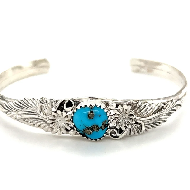Native American Turquoise Cuff with Floral Designs