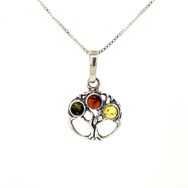 Dainty Amber Tree of Life Pendant Cognac