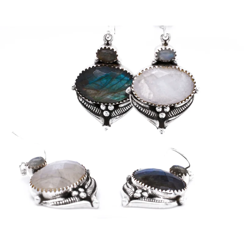 Spectacular Faceted Gemstone Earrings Moonstone