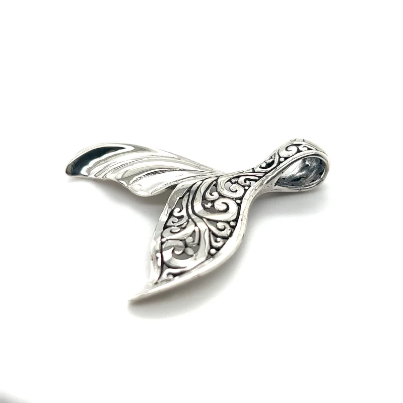 Exceptional Half Filigree Whale Tail Pendant