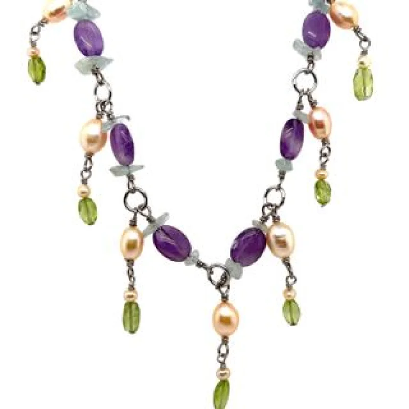 Sterling Beaded Stone Necklace
