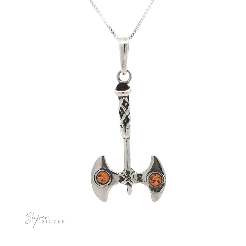 Amber Accented Battle Axe Pendant Cognac Amber