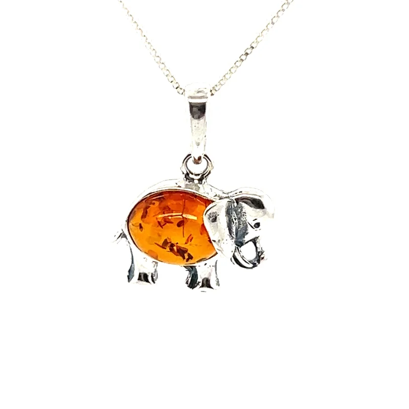Dainty Amber Elephant Pendant