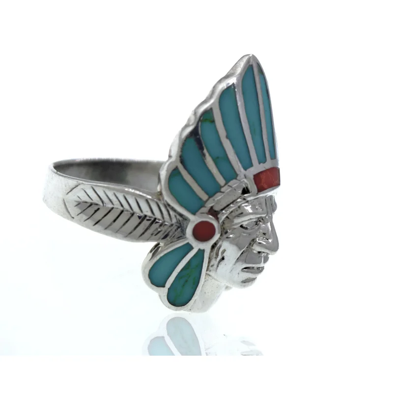 Sterling Silver Southwestern Inspired Turquoise Headdress Ring