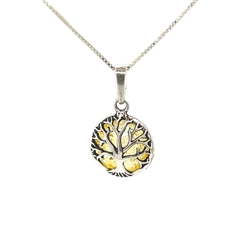 Charming Tree Of Life Lemon Amber Pendant