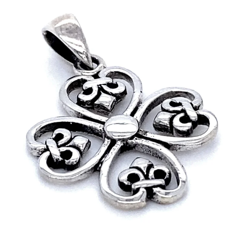 Clover Cross Pendant with Fleur De Lis