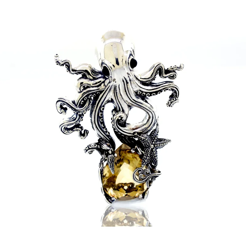 Designer Handmade Octopus Pendant With Vibrant Citrine Crystal