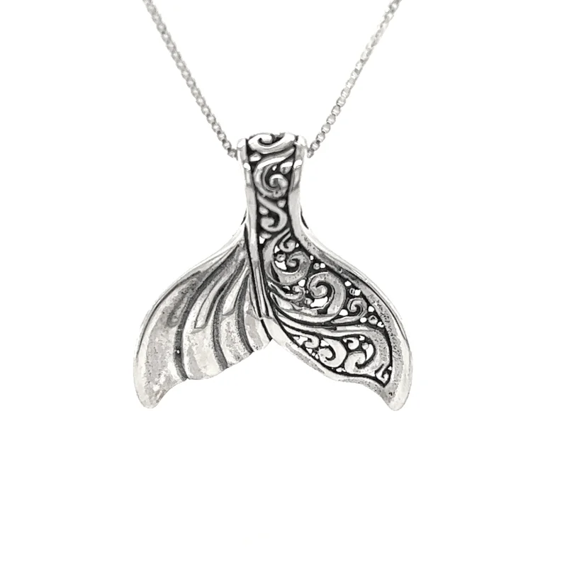 Elegant Half Filigree Whale Tail Pendant