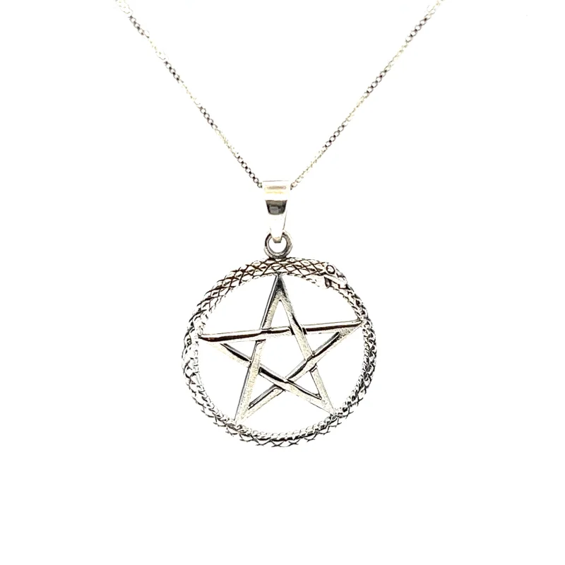 Pentagram Pendant with Encircling Snake Ouroboros