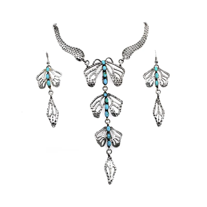 Handmade Turquoise Dragonfly Necklace And Earring Set