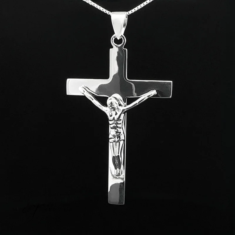 Heavy Solid Sterling Silver Jesus Crucifix Pendant