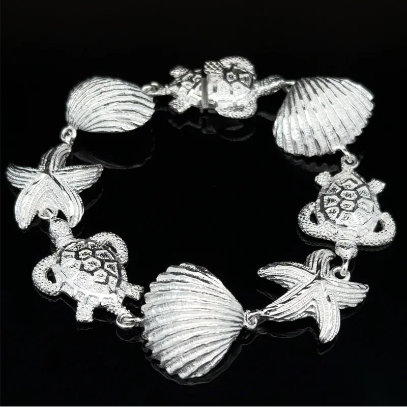 Heavy Sterling Silver Sea Life Statement Bracelet